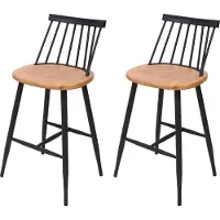 Mendler Set van 2 barkrukken, model HWC-G69, barstoelen voor toonbanken, retro design van massief hout met metalen voetsteun, geschikt voor horecagelegenheden natuurlijke kleur