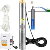 Vevor Diepe Putpomp 370W 230V 50Hz Putpomp 110L/min Onderwaterpomp Max Afleverhoogte 44 m Pijp Pomp 10,2 cm Roestvrij Staal Zand Pomp IP68 Waterpomp met 20 m Kabel voor Irrigatie of Watervoorziening