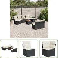 The Living Store Loungeset - Loungesets - Tuinset - Tuinbank - 10-delige Loungeset met kussens poly rattan zwart