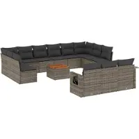 vidaXL 14-delige Loungeset met kussens poly rattan grijs