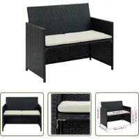 The Living Store Tuinset - Tuinbank - Tuinbank 2-zits met kussens poly rattan zwart - Lounge Set - Buitendrankjes - Relaxen