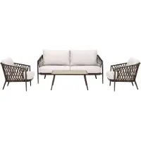 Ebuy24 Harvey tuinmeubelset met 4 delen incl. kussen bruin, natuur.