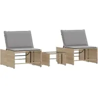 vidaXL Ligstoelen 2 st met tafel beige poly rattan