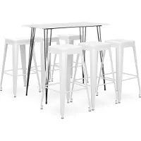 The Living Store Barstoel - Bartafel - 7-delige Barset wit - Keukenbar - Bistro Meubels - Lounge Furniture