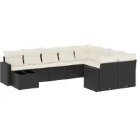 vidaXL 10-delige Loungeset met kussens poly rattan zwart