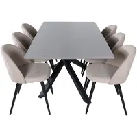 Ebuy24 PiazzaGRBL eethoek eetkamertafel grijs en 6 Velvet Stitches eetkamerstal beige.