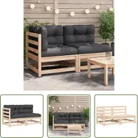 The Living Store Tuinset - Tuinbank - Tuinbank 2-zits met kussens massief grenenhout - Hout Tuinbank - Grenenhouten Tuinbank - Lounge Set