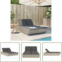The Living Store Tuinset - Ligbed - Ligbed 2-persoons met kussens poly rattan lichtgrijs - Lounge Set - Buitendecoratie - Relax Stoel