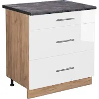 Vicco Fame-Line Keukenonderkast – 80 cm met 3 laden, WB Antraciet Wit Hoogglans