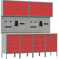 vidaXL Werkbank met laden, 10 stuks, rood, voor ingenieurs, van hout en staal