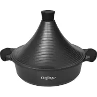 Cheffinger Aluguss tajine, tagine, diameter 28 cm, geschikt voor inductie, siliconen handgrepen, braadpan, stoomkoker, zwart