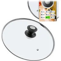 Kadax Pandeksel, universeel deksel van glas met zwarte en zilveren handgreep, hittebestendig deksel in verschillende maten, pannendeksel, glazen deksel voor pan, pan (28 cm)