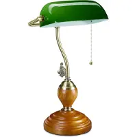 Relaxdays bureaulamp met trekker schakelaar, goud-groen-lichtbruin