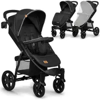 Lionelo Annet Plus kinderwagen, geschikt tot 22 kg, verstelbare rugleuning tot een ligpositie, eenvoudig opvouwbaar, EVA-wielen, 5-punts veiligheidsgordel, extra grote kap, muggennet