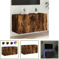 The Living Store Led-verlichting - Tv-wandmeubel - Tv-wandmeubel met LED-verlichting 80x35x41 cm gerookt eiken - Bruine Tv-standaard - Houten Tv-tafel - Mediabox