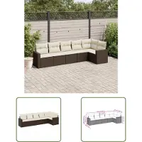 The Living Store Tuinset - Loungeset - 6-delige Loungeset met kussens poly rattan bruin - Buitendecoratie - Poly Rattan - Bruine Lounge Set