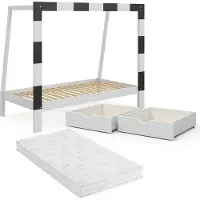 VitaliSpa Voetbaldoel Kinderbed – 178 x 142.5 cm met lade en matras Wit