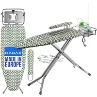 Kadax Strijkplank met stopcontact, 130 x 48 cm, stoomstrijkplank met strijkplank en mouwstrijkplank, inklapbare strijkplank met stoomstrijkijzer (blauw)
