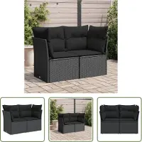The Living Store Tuinset - Tuinbank - Tuinbank 2-zits met kussens poly rattan zwart - Lounge Set - Buitendiner - Outdoor Furniture