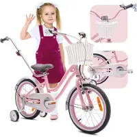 Sun baby Heart Bike Fiets voor een meisje van 4 tot 6 jaar, 16 inch Roze, met fietsbel, zijwieltjes, duwstang en stuurmandje