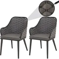 Mendler Set van 2 aluminium tuinstoelen -O16, buitenstoel, touwvlechtwerk Olefin (200 g/m²) Touw ~ antraciet Kussen donkergrijs