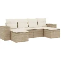 vidaXL 6-delige Loungeset met kussens poly rattan beige