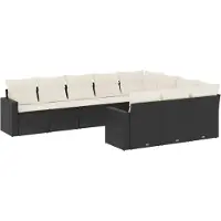 vidaXL 10-delige Loungeset met kussens poly rattan zwart