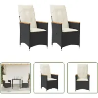 The Living Store Lounge Stoel - Tuinstoelen - Tuinstoelen 2 st verstelbaar met kussens poly rattan zwart - Buisthoek Aluminium - Outdoor Furniture - Tuinset