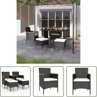 The Living Store Tuinset - Tuinstoel - 4-delige Tuinstoel- en voetenbankset poly rattan zwart - Lounge Set - Outdoor Furniture - Patio Set