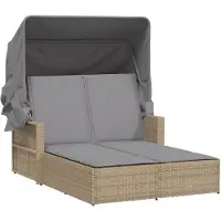Syfax Ligbed 2-persoons luifel en kussens poly rattan gemengd beige