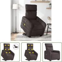 The Living Store Massagestoel - Sta-op-stoel - Sta-op-massagestoel elektrisch verstelbaar stof donkerbruin - Elektrische Stoel - Relaxfauteuil - Ergonomische Stoel