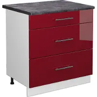 Vicco Fame-Line Keukenonderkast – 80 cm met 3 laden, WB Antraciet Bordeauxrode hoogglans