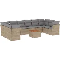 vidaXL 11-delige Loungeset met kussens poly rattan gemengd beige