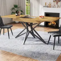 OKWISH Eettafel 120 (160) x 80 cm met vergrendeling, salontafel bruin, keukentafel notenhout met metalen poten en vergrendeling