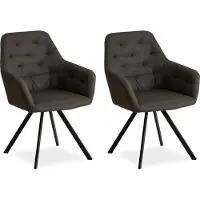 Homestyle4u Eetkamerstoelen van Linnen - 2 Stoelen - met armleuningen - Antraciet