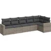 vidaXL 6-delige Loungeset met kussens poly rattan grijs