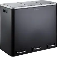 Karat Afvalbak Keuken Felix - 3 x 18 L - Zwart - 2-Voudig Afvalscheidingssysteem - Pedaalemmer Keuken - Soft-Close & Luchtdicht - Kunststof Binnenemmer - Met Klapdeksel