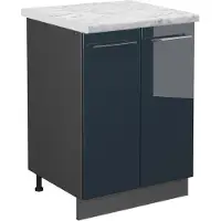 Vicco Keukenonderkast Fame-Line Donkerblauw hoogglans 60 cm , WB Marmer, Model 48796