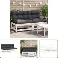 The Living Store Houten Bank - Tuinbank - Tuinbanken 2 st zonder armleuningen met kussens grenenhout wit - Grenenhouten Bank - Lounge Bank - Buitendrank