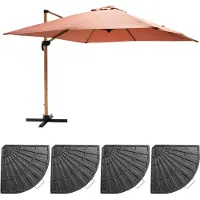 Oviala - Parasol van 3x3m en 4 verzwaarde tegels met houtkleurige klei-effect - Brescia