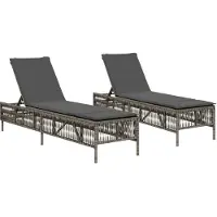vidaXL Ligstoelen 2 st met kussens poly rattan grijs