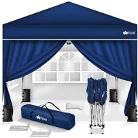 Tillvex Paviljoen, 3 x 3 m, waterdicht, pop-upvouwtent, in hoogte verstelbaar, tuintent, uv-bescherming 50+, partytent met tas (blauw, met 4 zijpanelen)