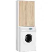 Akord Badkamerkast voor Wasmachine FIN / Hoge Wasmachinekast met 2 Deuren / Furniture Factory / Wit - Sonoma Eik / 64 x 180 x 30 cm