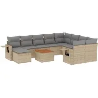 vidaXL 11-delige Tuinset met kussens poly rattan beige