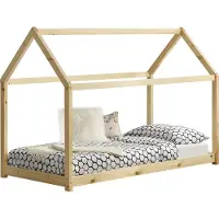En.casa [] Kinderbed 90x200 cm, model "Haus", van hout, natuurlijke stijl, beddenhuis, huisvormig bed, kinderkamer, bed, van grenenhout, houtkleur