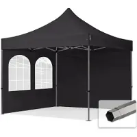 TOOLPORT 3x3 m Easy up partytent, PREMIUM staal 40mm met zijwanden (vensters), zwart
