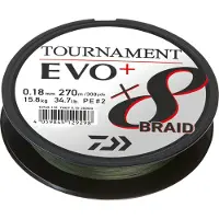 Daiwa Tournament X8 Braid Evo+ gevlochten lijn, donkergroen, 900 meter, diameter 0,08 mm
