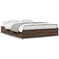 vidaXL Bedframe bewerkt hout metaal bruin eikenkleur 140x190 cm