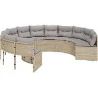 vidaXL Tuinbank met kussens rond poly rattan beige