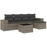 vidaXL 6-delige Loungeset met kussens poly rattan grijs